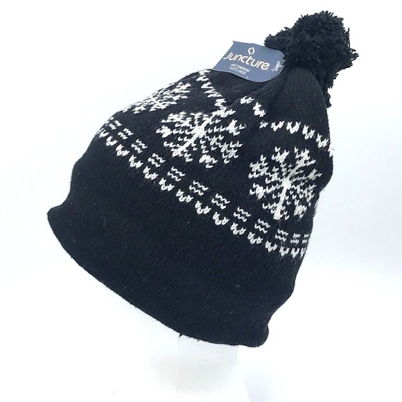 Unisex Nordic Snowflake Warm Fleece Lined Knit Stretch w/Pom Pom Beanie Hat New - Picture 2 of 7